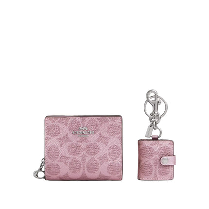 Coach Women's Boxed Snap Wallet And Picture Frame Charm In Signature Canvas Signature Canvas Pink/Silver