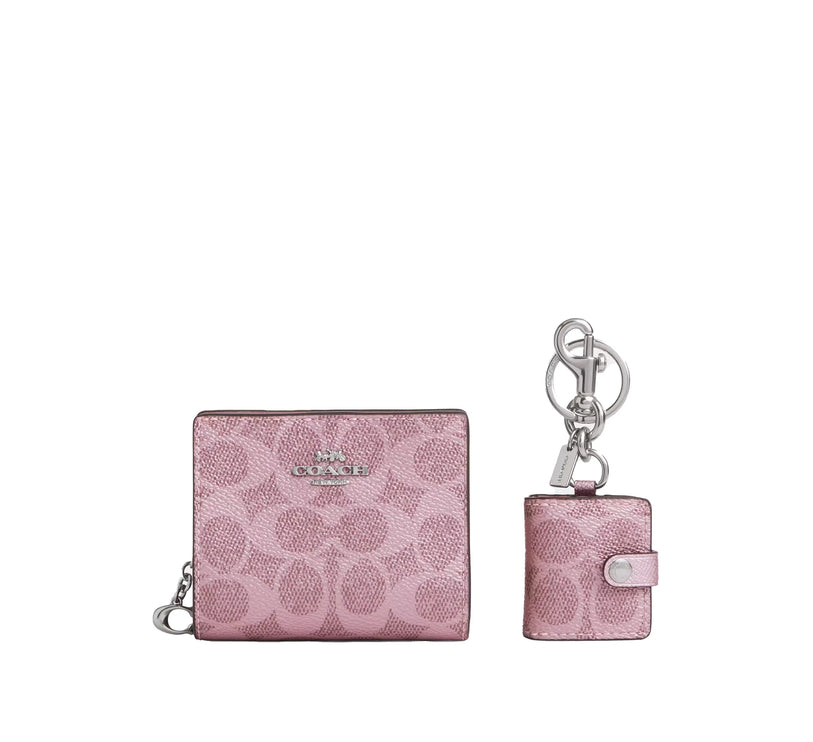 Coach Women's Boxed Snap Wallet And Picture Frame Charm In Signature Canvas Signature Canvas Pink/Silver