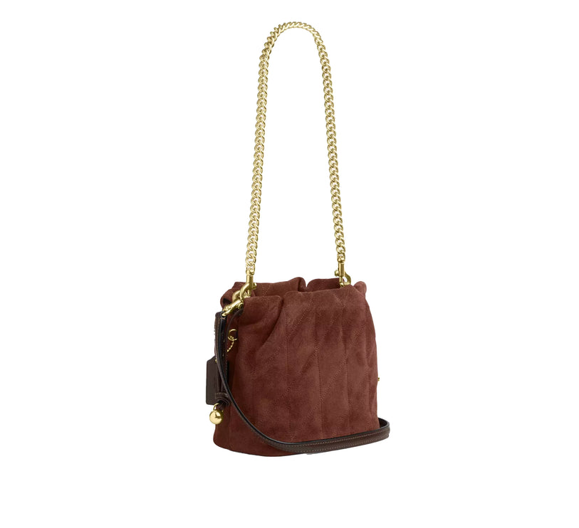 Coach Women's Faye Mini Drawstring Bag With Quilting Suede Gold