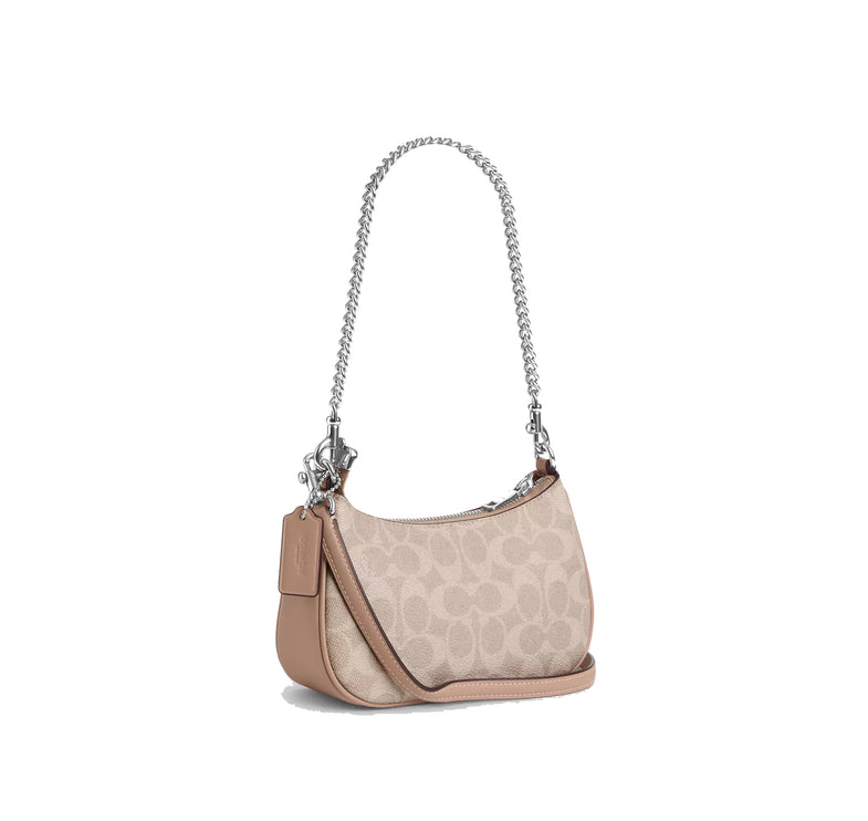 Coach Women's Teri Mini Crossbody Bag In Signature Canvas Silver/Sand/Taupe