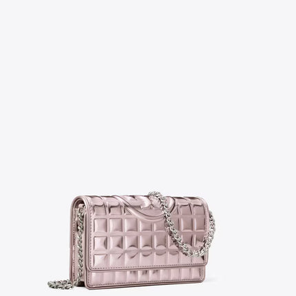 Tory Burch Women's Fleming Metallic Quilt Crossbody Sparkle Pink