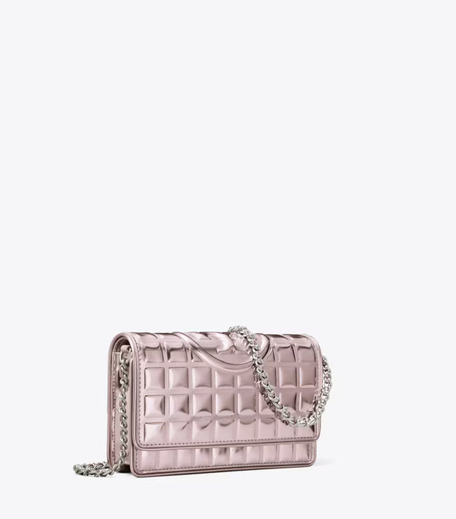 Tory Burch Women's Fleming Metallic Quilt Crossbody Sparkle Pink