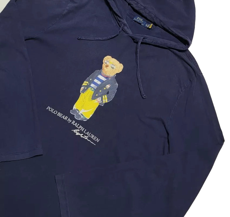 Polo Ralph Lauren Men's Polo Bear Hooded Long Sleeve T-Shirt Navy - Hemen Kargoda