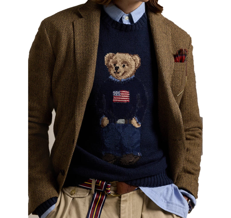 Polo Ralph Lauren Men's Polo Bear Cotton-Linen Sweater Bear Navy