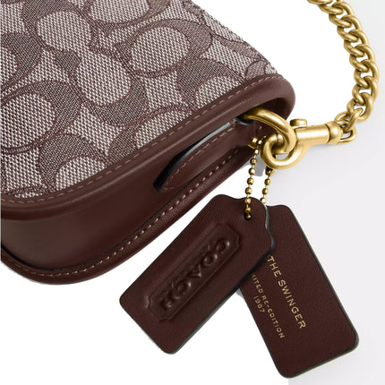 Coach Women's Swinger Bag 20 With Chain In Signature Jacquard Brass/Oak Maple