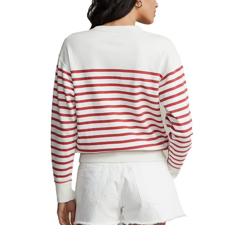 Polo Ralph Lauren Women's Striped Flight Suit Polo Bear Pullover Starboard Red/White