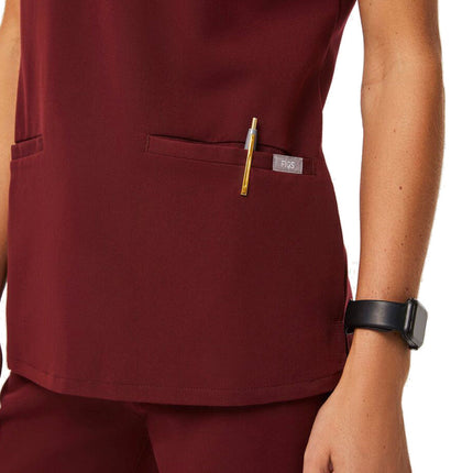 FIGS Women's Casma Three Pocket Scrub Top Burgundy
