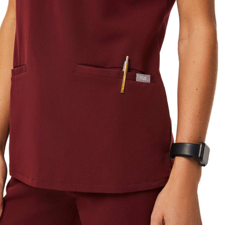 FIGS Women's Casma Three Pocket Scrub Top Burgundy
