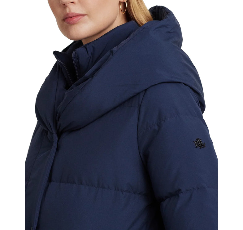 Polo Ralph Lauren Women's Oversize Collar Quilted Down Coat Navy