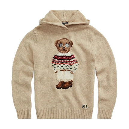 Polo Ralph Lauren Women's Polo Bear Wool Blend Knit Hoodie Camel - Hemen Kargoda