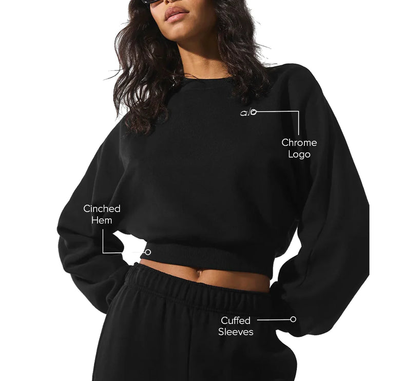 alo Women's Cropped Accolade Crewneck Black