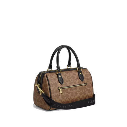 Coach Women's Rowan Satchel Bag In Signature Canvas Gold/Tan/Black