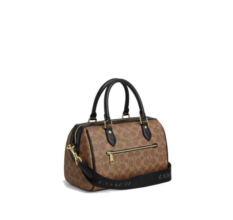 Coach Women's Rowan Satchel Bag In Signature Canvas Gold/Tan/Black