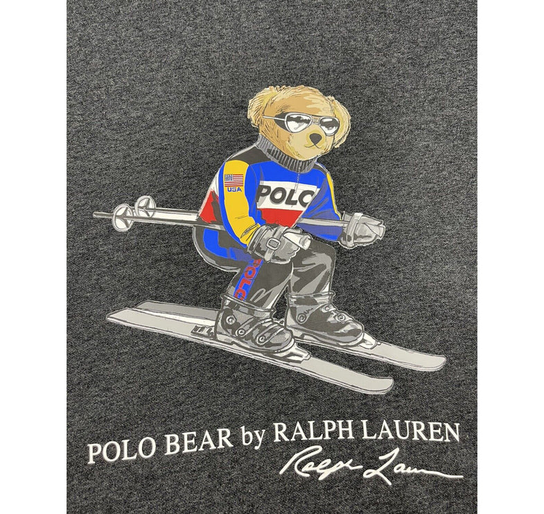 Polo Ralph Lauren Men's Fleece Polo Bear Skiing Ski Hoodie Grey