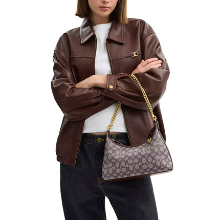 Coach Women's Juliet Shoulder Bag 25 In Signature Jacquard Brass/Oak Maple