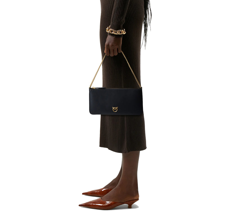 Pinko Women's Horizontal Flat Bag in Leather Black/Gold
