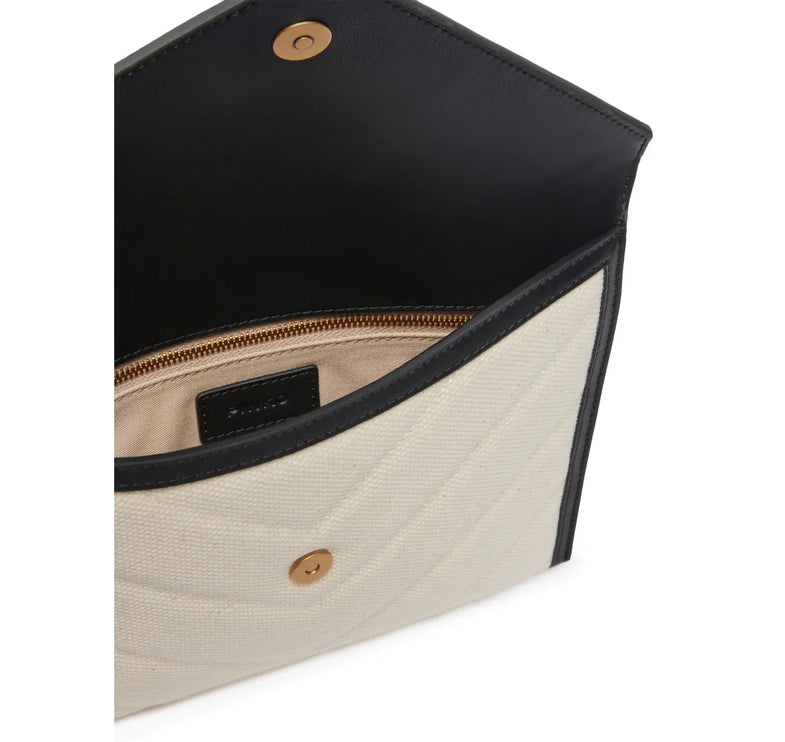 Pinko Women's Canvas Handbag With Printed Leather Trim Black