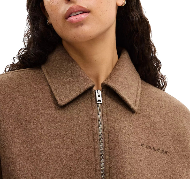 Coach Women's Zip Front Wool Jacket Teddy Bear