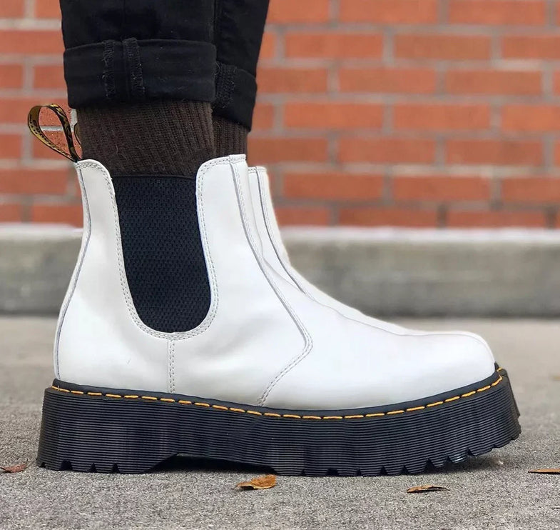 Dr. Martens 2976 Smooth Leather Platform Chelsea Boots White