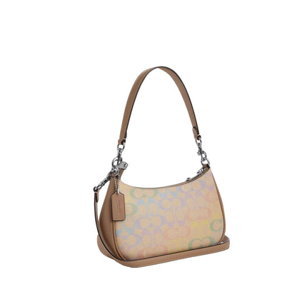 Coach Women's Teri Shoulder Bag In Rainbow Signature Canvas Silver/Sand Multi