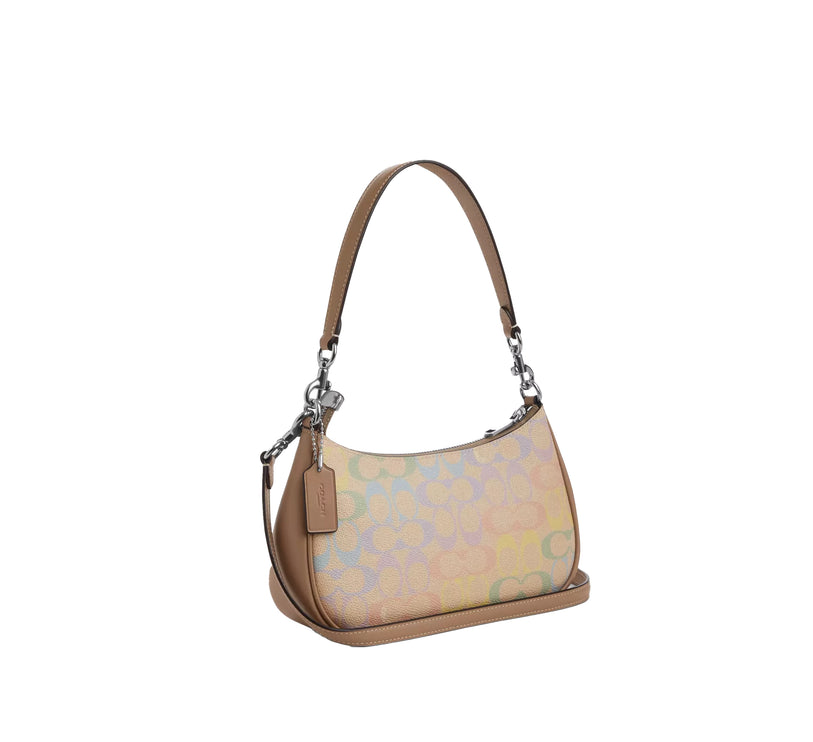 Coach Women's Teri Shoulder Bag In Rainbow Signature Canvas Silver/Sand Multi