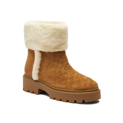 Coach Women's Chunky Sherpa Bootie In Signature Suede Tobacco