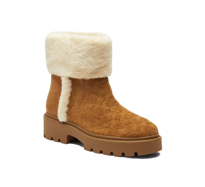 Coach Women's Chunky Sherpa Bootie In Signature Suede Tobacco