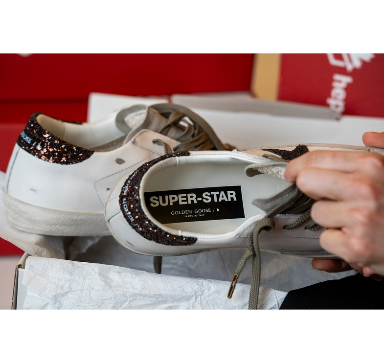 Golden Goose Women's Super Star Glitter with Brown Star