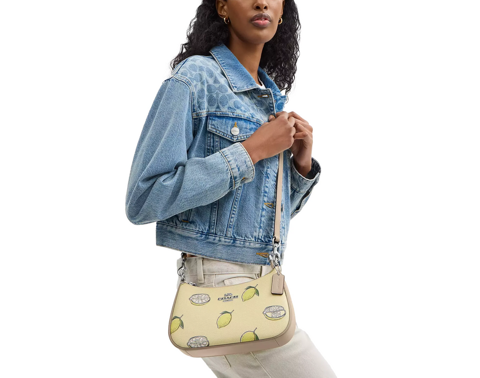 Coach Women's Teri Shoulder Bag With Lemon Print Silver/Garden Glade Multi