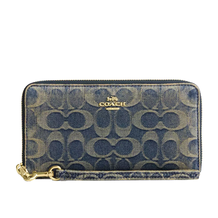 Coach Women's Long Zip Around Wallet In Signature Regenerative Cotton Denim Gold/Denim