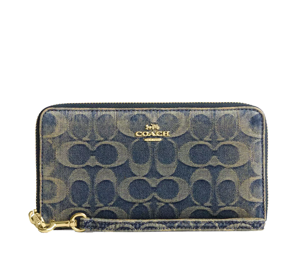 Coach Women's Long Zip Around Wallet In Signature Regenerative Cotton Denim Gold/Denim