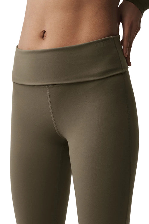 alo Women's Softsculpt Foldover Flare Legging Olive Tree
