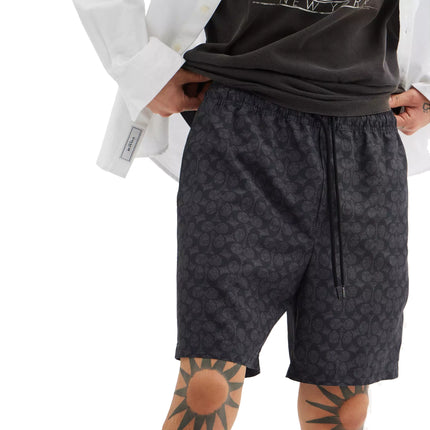 Coach Men's Signature Swim Trunks In Recycled Polyester Charcoal Signature
