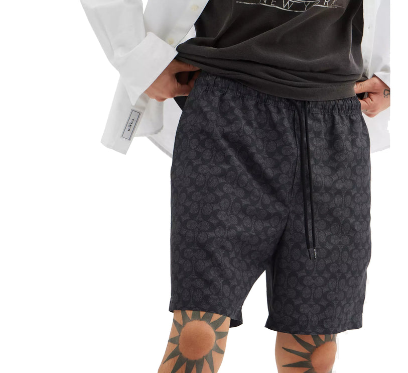 Coach Men's Signature Swim Trunks In Recycled Polyester Charcoal Signature