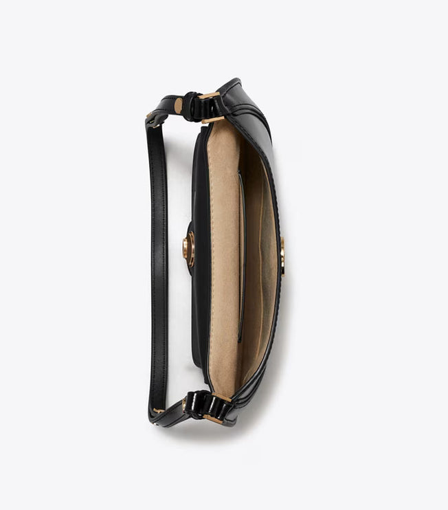 Tory Burch Women's Robinson Spazzolato Small Flap Bag Black