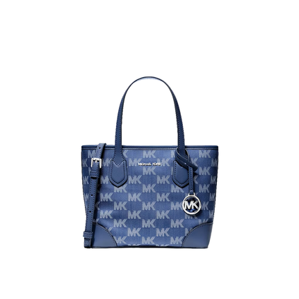 Michael Kors Women's Eva Extra-Small Logo Jacquard Denim Convertible Tote Bag Denim/Silver