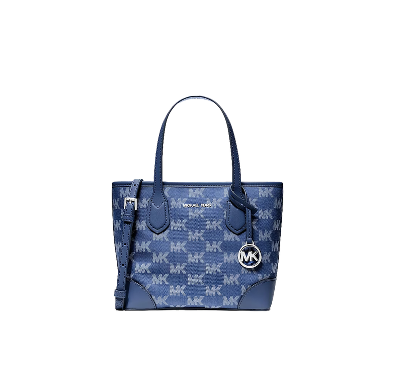 Michael Kors Women's Eva Extra-Small Logo Jacquard Denim Convertible Tote Bag Denim/Silver