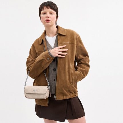 Coach Women's Hailey Flap Bag In Signature Canvas Silver/Sand/Taupe