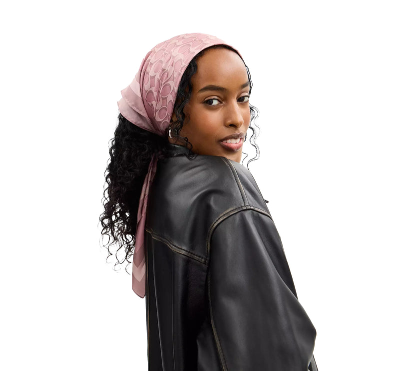 Coach Women's Signature Silk Square Scarf Dusty Pink