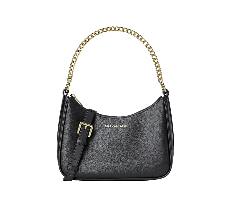 Michael Kors Women's Jet Set Large Pebbled Leather Convertible Crossbody Bag Black/Gold