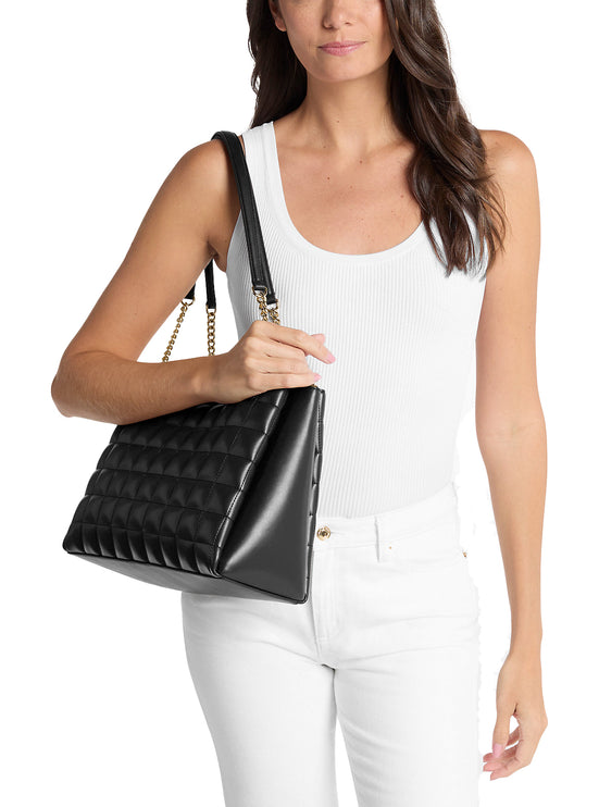 Michael Kors Women's Soho Medium Quilted Tote Bag Black/Gold
