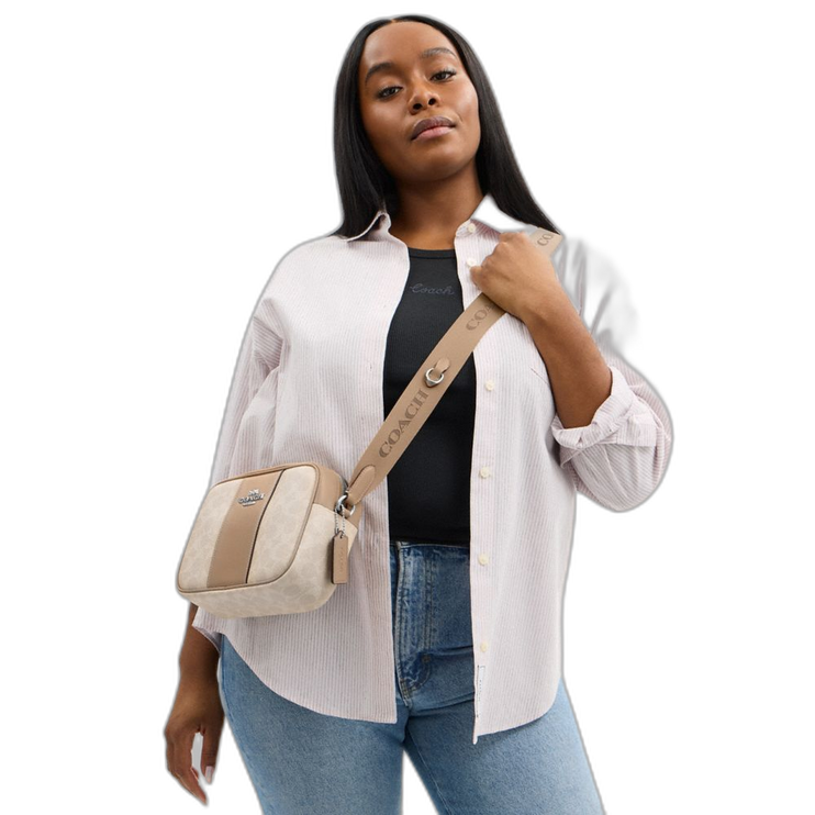 Coach Women's Jamie Camera Bag In Signature Canvas With Stripe Silver/Sand/Taupe