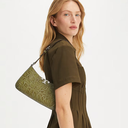 Tory Burch Women's Eleanor Croc-Embossed Slim Shoulder Bag Soft Ivy
