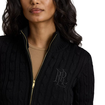 Polo Ralph Lauren Women's Cable-Knit Full-Zip Mockneck Sweater Black