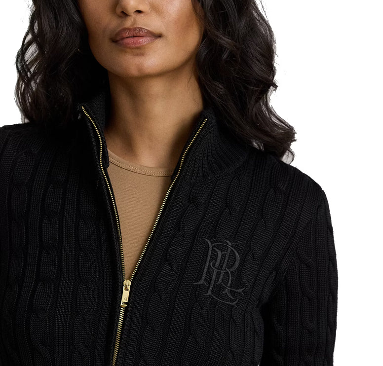 Polo Ralph Lauren Women's Cable-Knit Full-Zip Mockneck Sweater Black