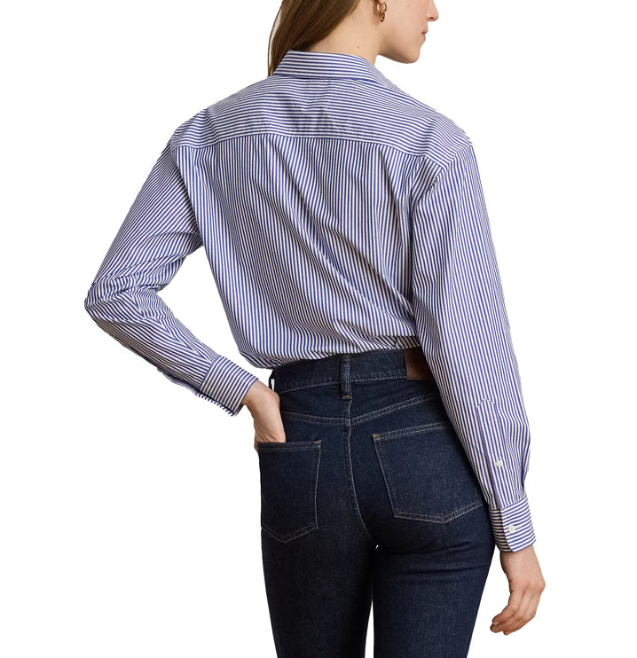 Polo Ralph Lauren Women's Relaxed Fit Striped Stretch Cotton Shirt Blue/White