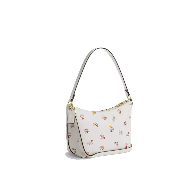 Coach Women's Zip Top Shoulder Bag With Heart Print Gold/Chalk Multi