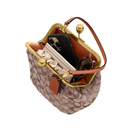 Coach Women's Kisslock Frame Bag 16 In Crystal Signature Jacquard Brass/Burnished Amber