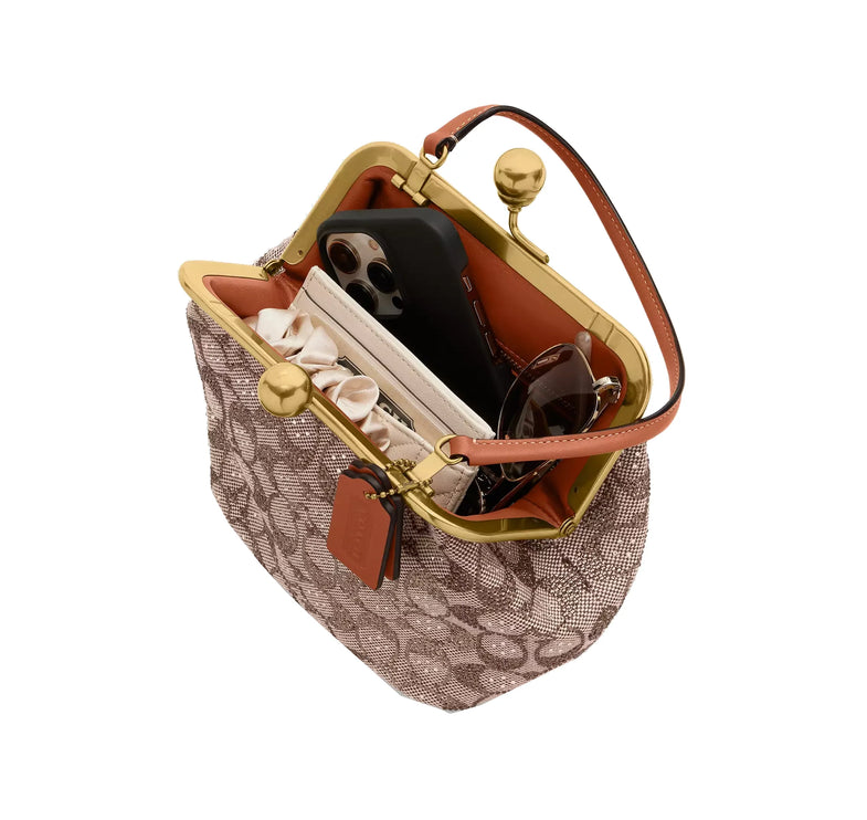 Coach Women's Kisslock Frame Bag 16 In Crystal Signature Jacquard Brass/Burnished Amber