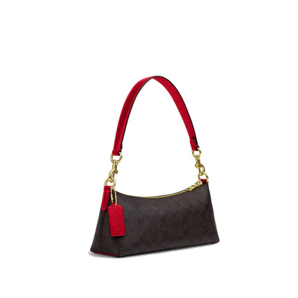 Coach Women's Charlotte Shoulder Bag In Signature Canvas Gold/Walnut/Bold Red